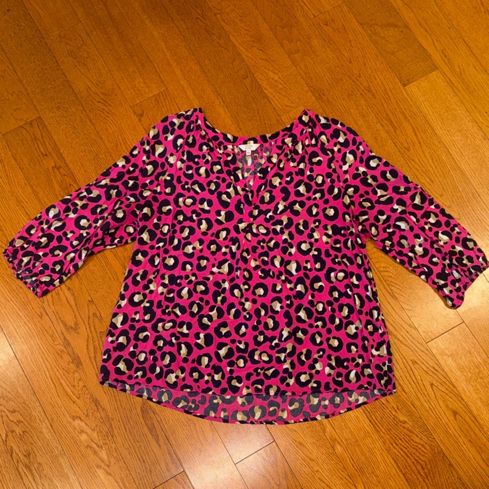 Crown & Ivy Vibrant Pink Animal Print Blouse